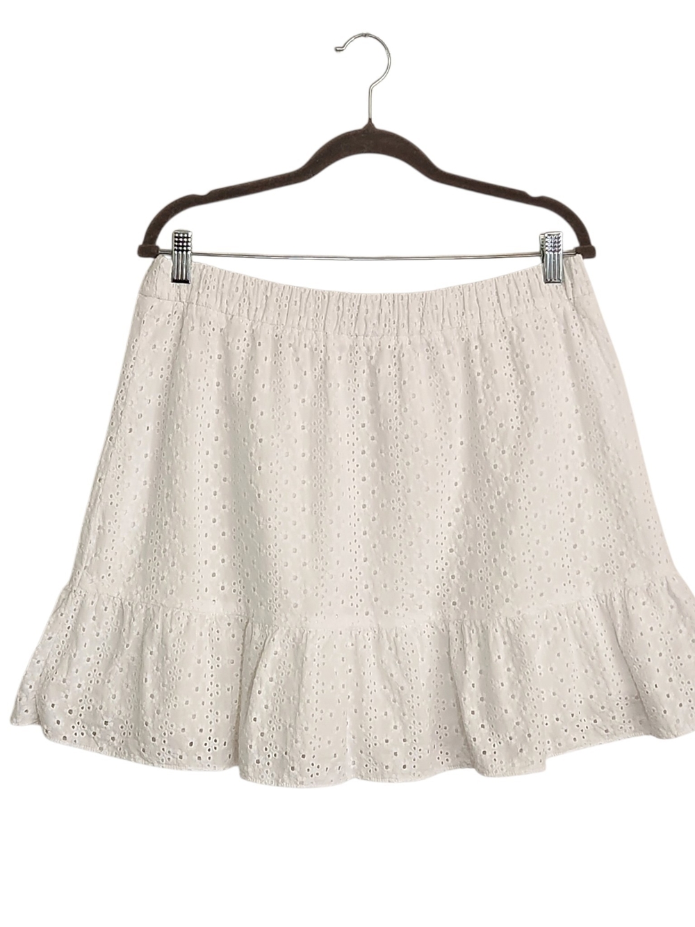 LOFT White Eyelet Ruffle Trim Pull-On Mini Skirt Size Large